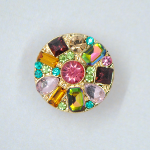 Knap m/�je 20 mm Guld farve/ Crystal multi 
