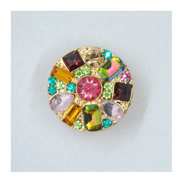 Knap m/je 20 mm Guld farve/ Crystal multi 