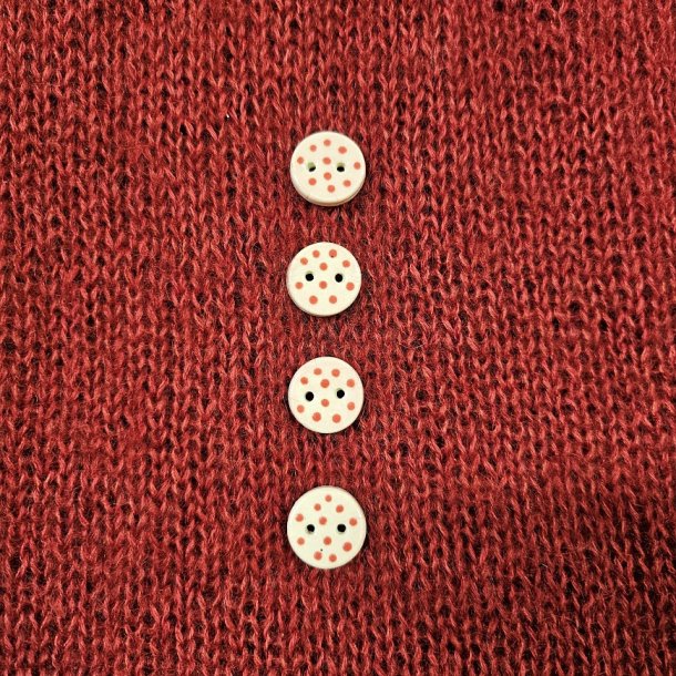Hndlavede knapper i keramik - 15 mm Red Dot Rose