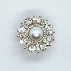 Knap med �je 15 mm - S�lvfarvet/Perle/Crystal