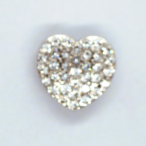 Knap med �je 19mm s�lvfarvet hjerte med crystal 