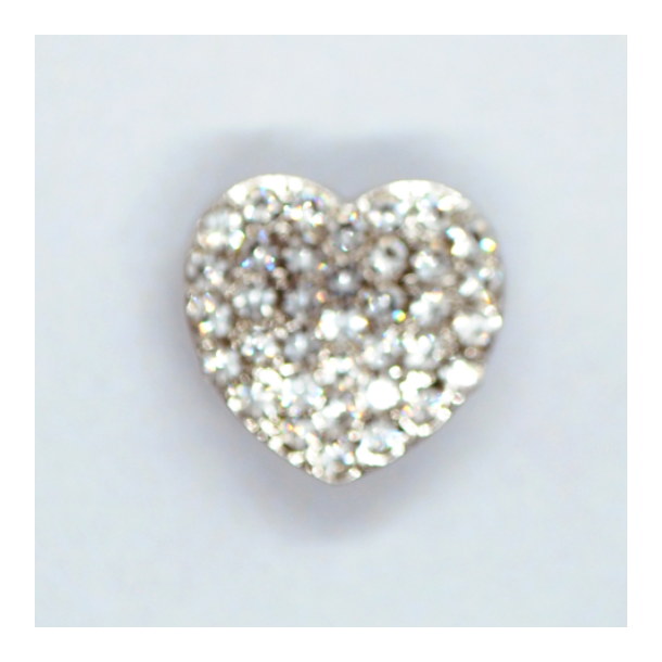 Knap med je 19mm slvfarvet hjerte med crystal 