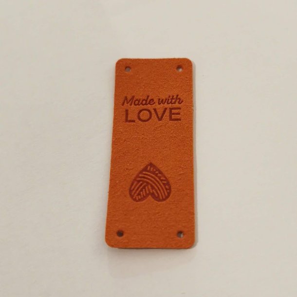 Label i imiteret lder MADE WITH LOVE (Aflang)  Br&aelig;ndt orange 