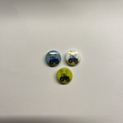 Plastikknap - Traktor m. forskellig baggrund