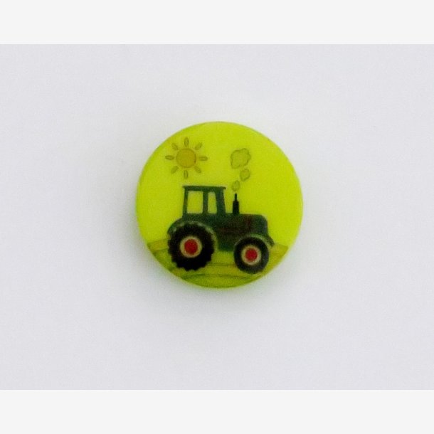 Plastikknap - Traktor m. forskellig baggrund Traktor - gr&oslash;n baggrund 