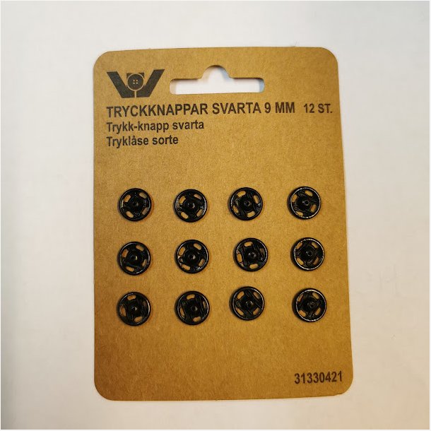 Trykknapper Sort 9 mm 